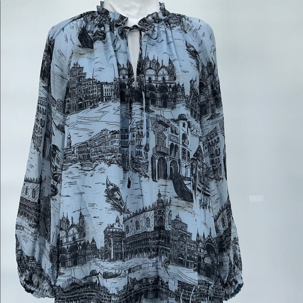 Derek Lam - Pale Blue & Black Toile Print Chiffon Dress Sz 8 - Picture 6 of 10